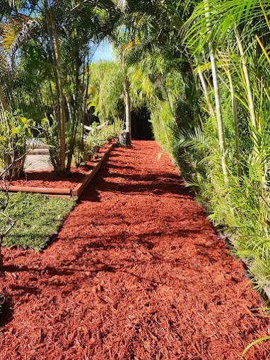 Fresh mulch and soil installation in a landscape bed
